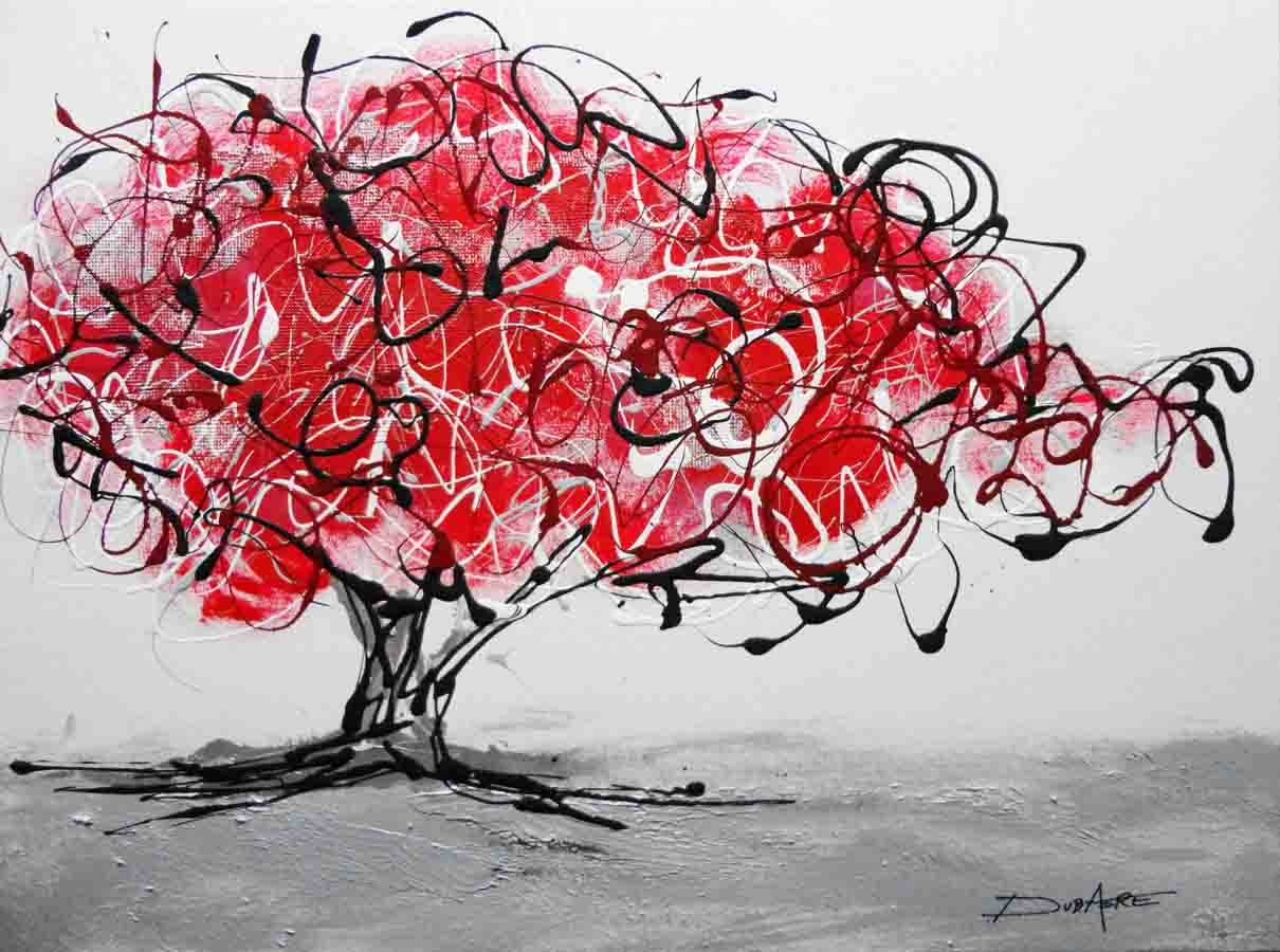 acrylic painting contemporary red tree