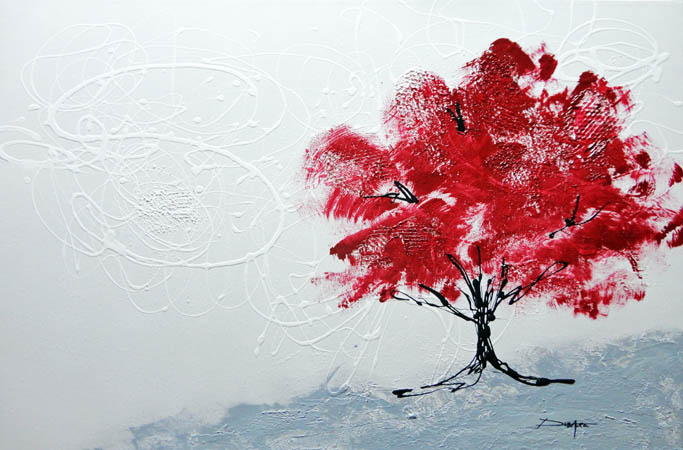 Modern acrylic painting red tree