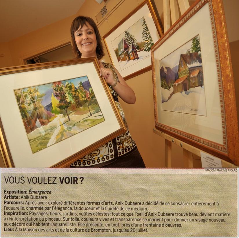 Article paru dans le journal "La Tribune" de Sherbrooke de l'exposition de l'artiste peintre Anik Dubaere Article paru dans le journal "La Tribune" de Sherbrooke de l'exposition de l'artiste peintre Anik Dubaere