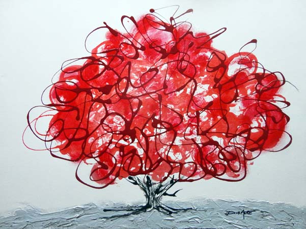 acrylique  toile arbre rouge