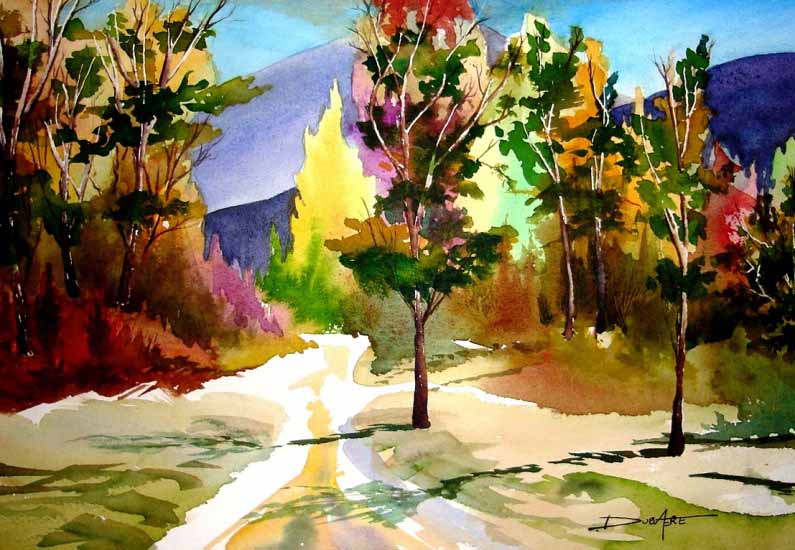 peinture aquarelle arbres automne