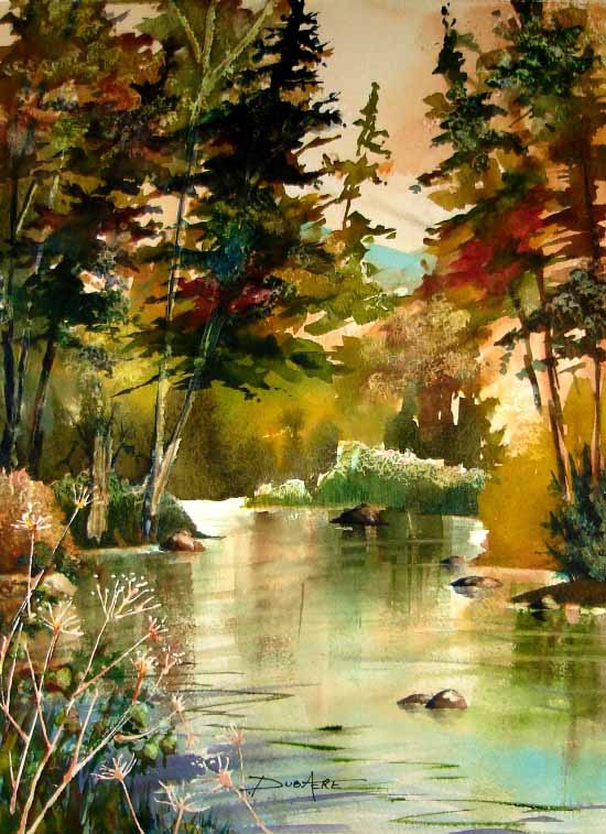 peinture aquarelle paysage arbres