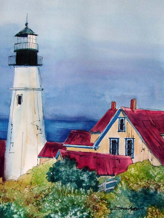 peinture aquarelle phare mer