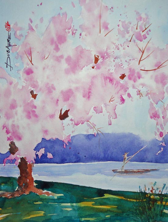 Painting watercolor landscapes trees